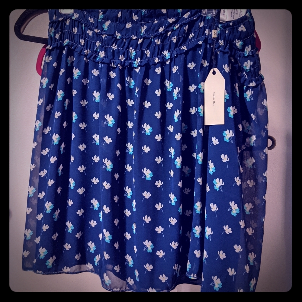 NWT Sophie Max Blue Skirt With Flowers size XL